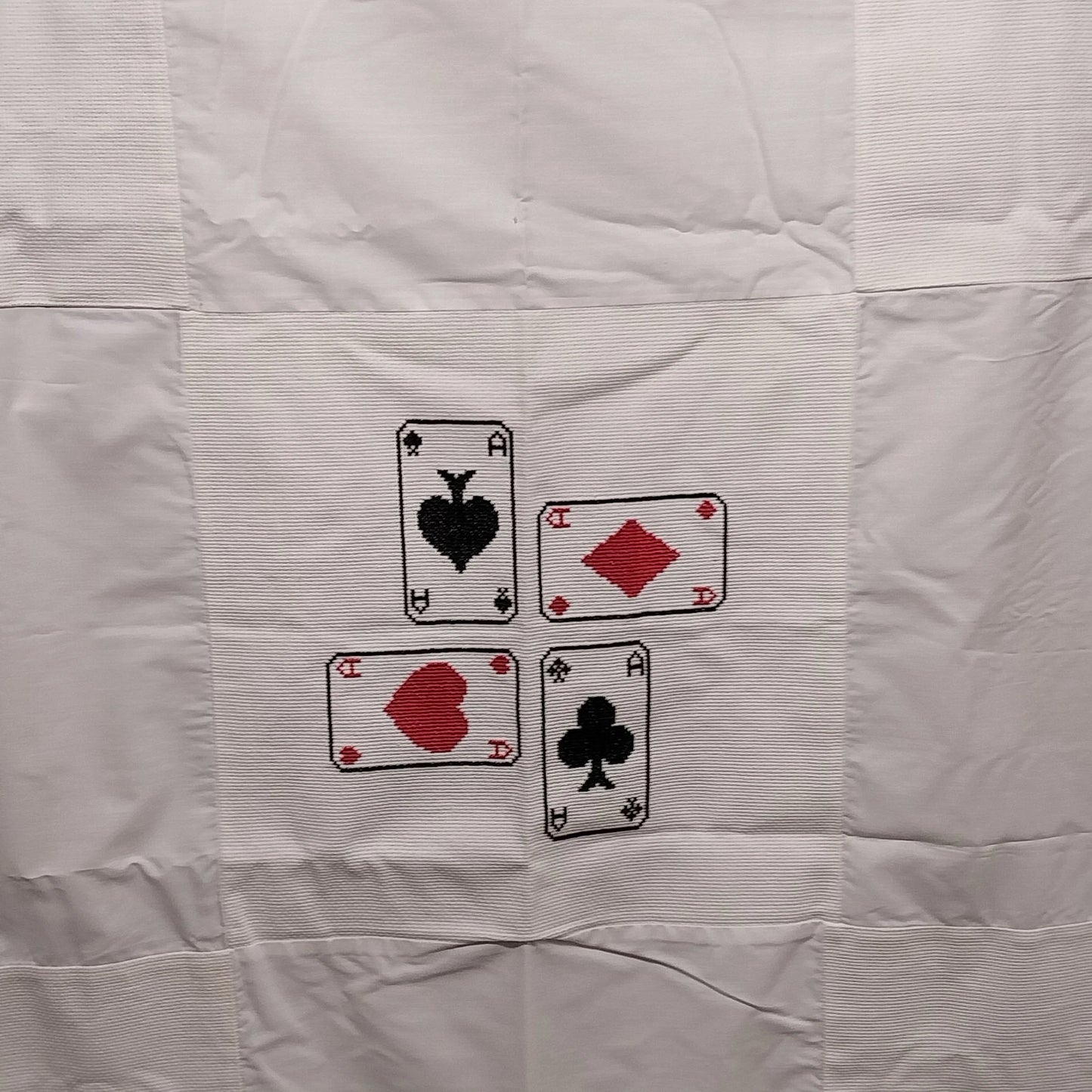 Vintage Hand Embroidered Playing Cards Card Table Cover 37 Inch