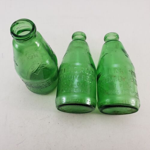 3 Rolling Rock Premium Beer Embossed Pony Green Glass Bottles 7 oz Latrobe PA