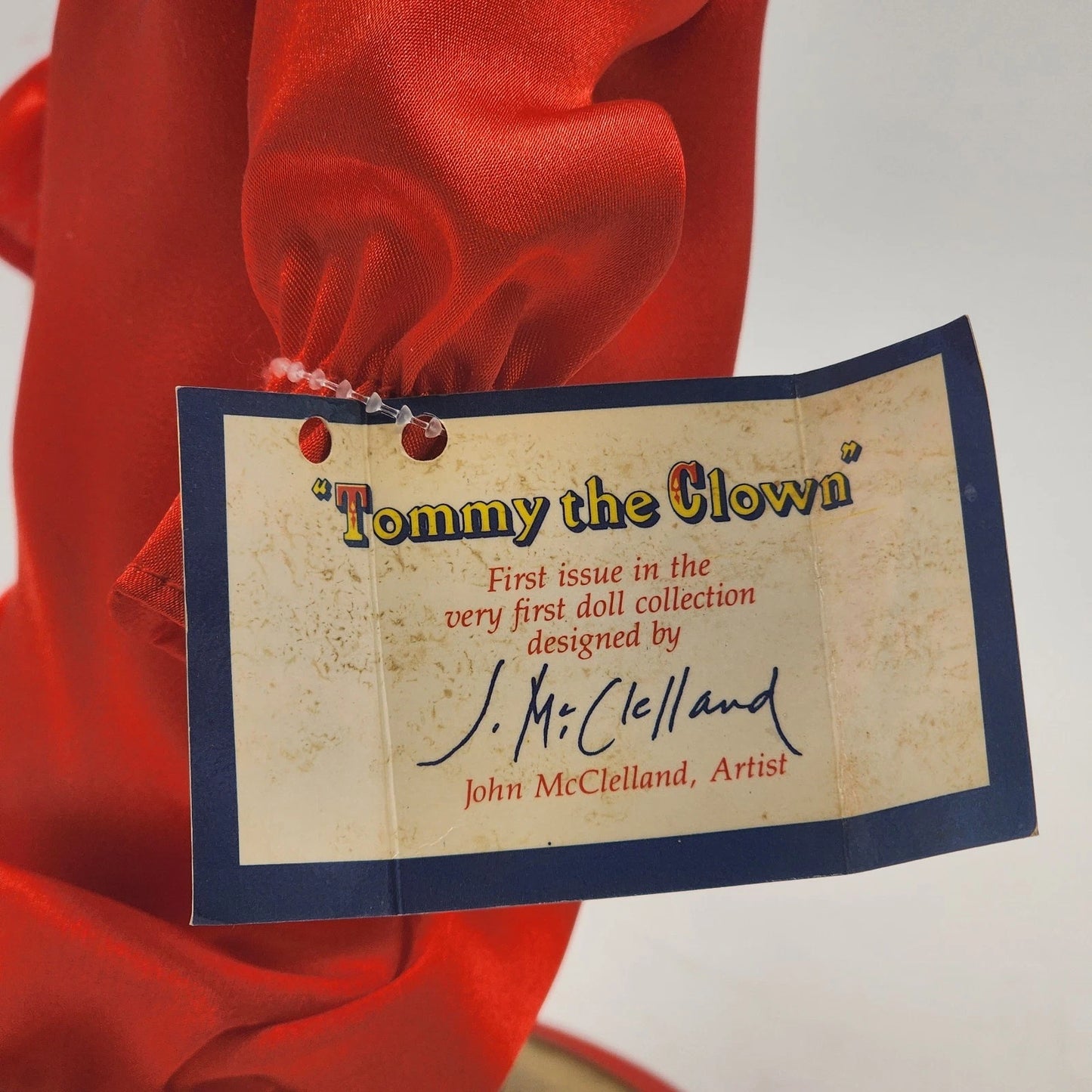 Tommy The Clown 11 Inch Porcelain Doll Blonde Hair with Ceramic Stand