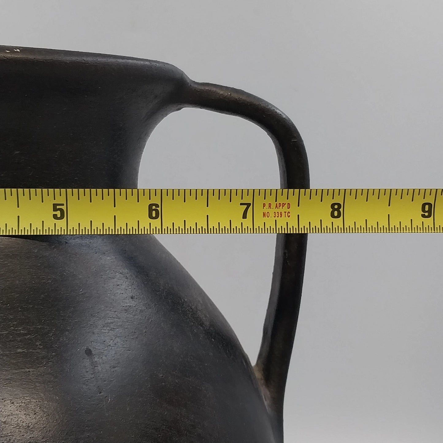Black Pottery Vase Incised Floral Double Handle Amphora Urn 14" Unmarked