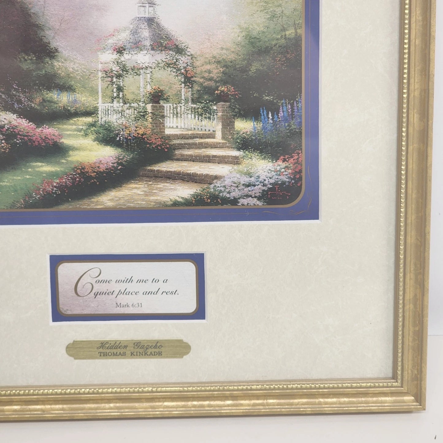 Thomas Kinkade Hidden Gazebo Accent Print 1996 Framed & Matted w COA Mark 6:31