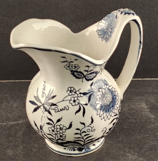 Blue White Creamer Small Floral Ceramic Milk Syrup Japan 4.75" Tall Vintage