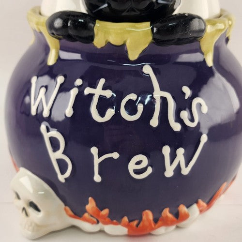 Witch's Brew Halloween Cookie Jar David's Cookies Ceramic Ghost Skull Black Cat