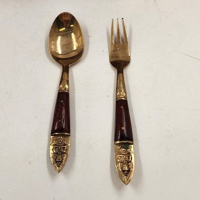 Dessert Flatware Set Nickel Bronze & Teakwood James Thailand 19 Pc Broken Server