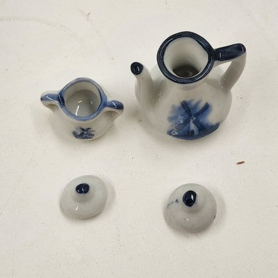 Miniature Tea Set 23774 Blue Windmill 4.5" China w/ Box Collectible Decor