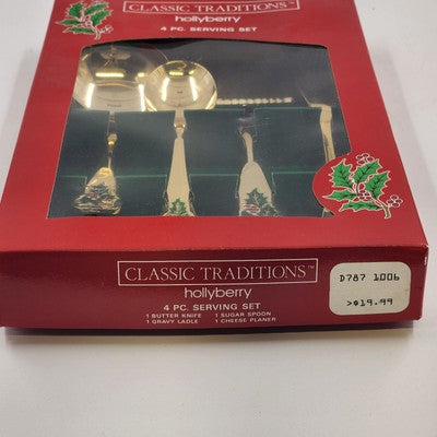 Classic Traditions Goldtone Hollyberry 4pc Serving Set w/ Box