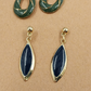 Set of 2 Drop Earrings Gold Tone Black Teardrop & Green Oval Dangle