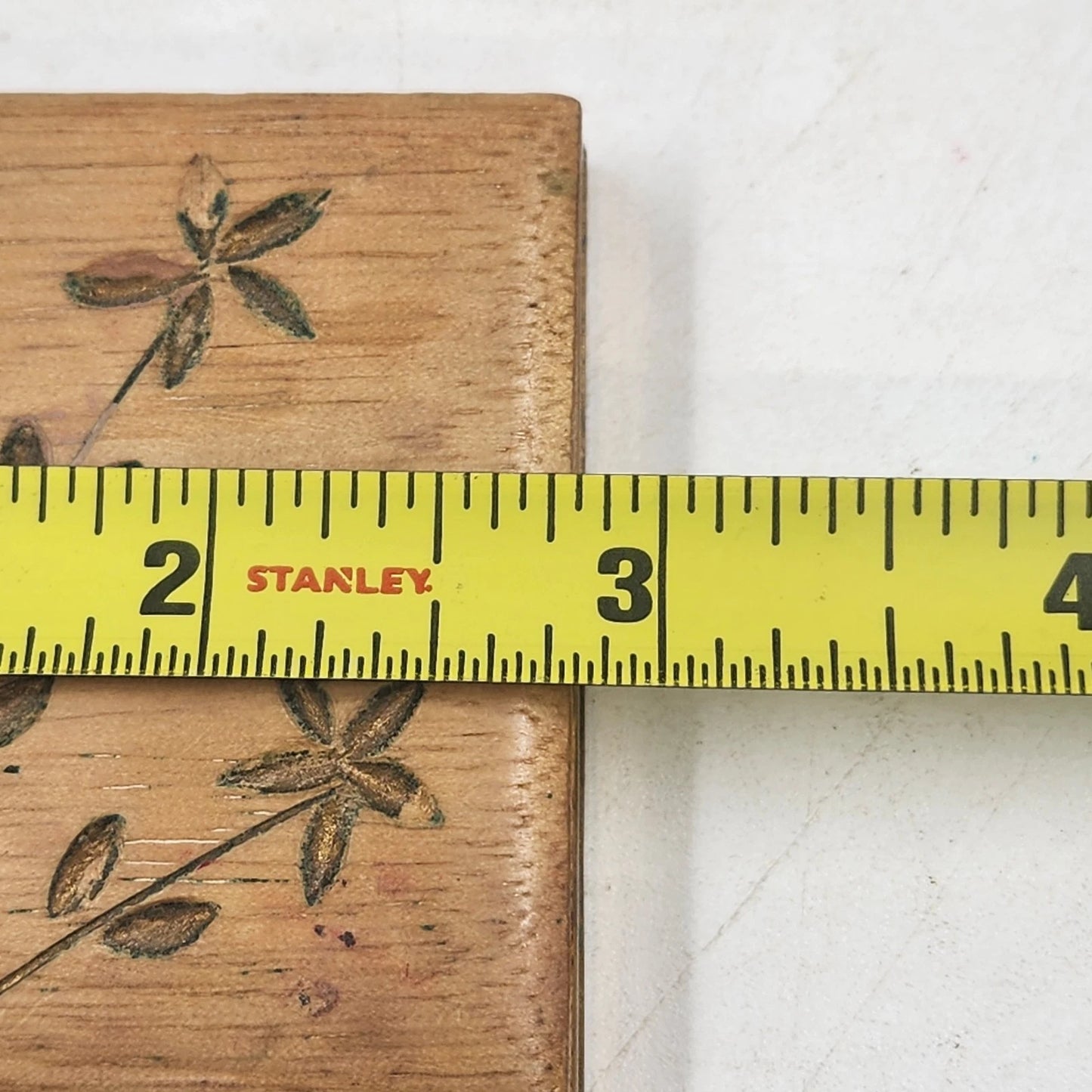 Make-Up Compact Carved Wooden Top Brass Powder Case Mirror Floral 1960's MCM