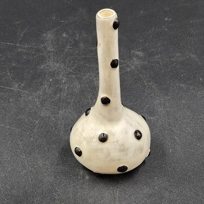 Studio B Art Vase Carn Pottery 6" White w Black Polka Dots John Beusmans 1970's