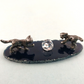 Pewter Cats Crystal Ball on Agate Geode Blue Figurine Natural Stone 2.75"