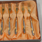 Kum Kang Demitasse Spoon & Fork Set 10 Pcs Gold Tone 18/10 Stainless Steel Boxed
