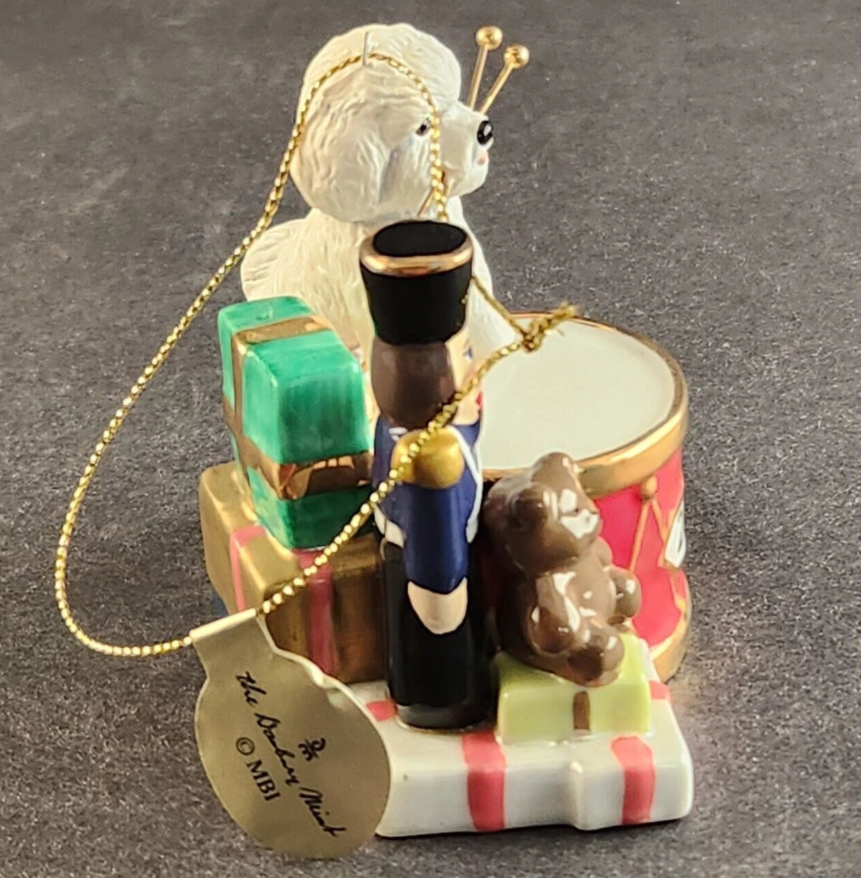 The Danbury Mint Christmas Ornament Drummer & Bichon Frise Dog 2008 Vintage