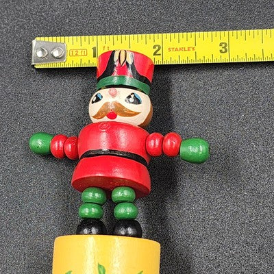 Set of 2 Vintage Wood Push Puppet Toys – Soldier & Snowman Ornaments 4"