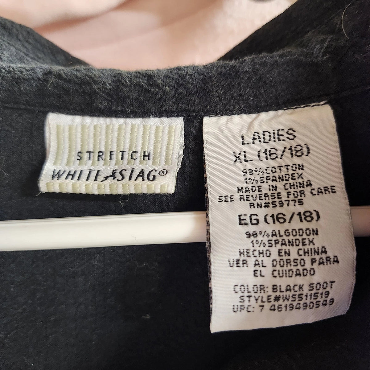 White Stag Women XL 16-18 Black Cotton Stretch Button Front Roll Tab Sleeve Top