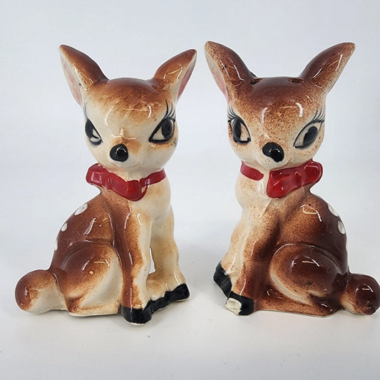 Spotted Fawn Deer Salt & Pepper Shakers Japan Ceramic Mid Century Vintage 1950's
