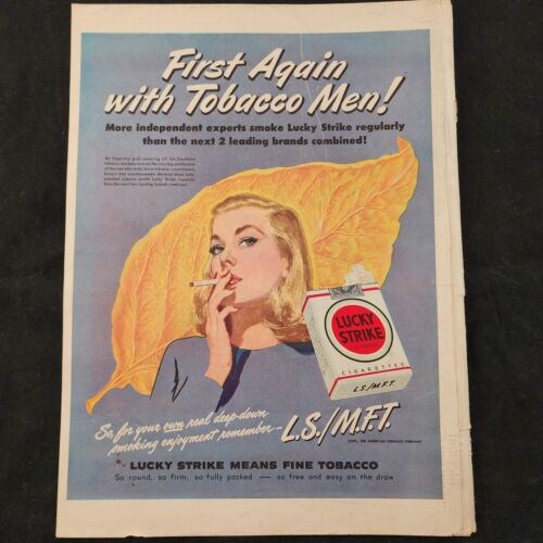 Lucky Strike Cigarettes First again with Tobacco Men 1948 Life Vintage Print Ad