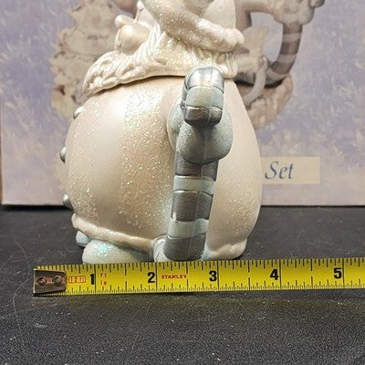 4 Piece Mini Tea Set Cracker Barrel Santa & Snowman Christmas Holiday Glitter
