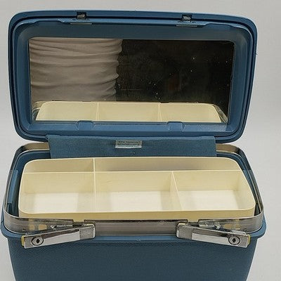 Samsonite Travel Makeup Train Case Blue Royal Traveller Montbello II Mirror Key