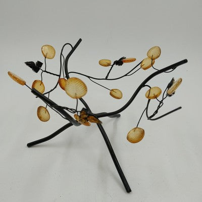 Black Metal Yellow Leaf Flower Bowl Stand 5.25" Display Vintage 1990s Decor