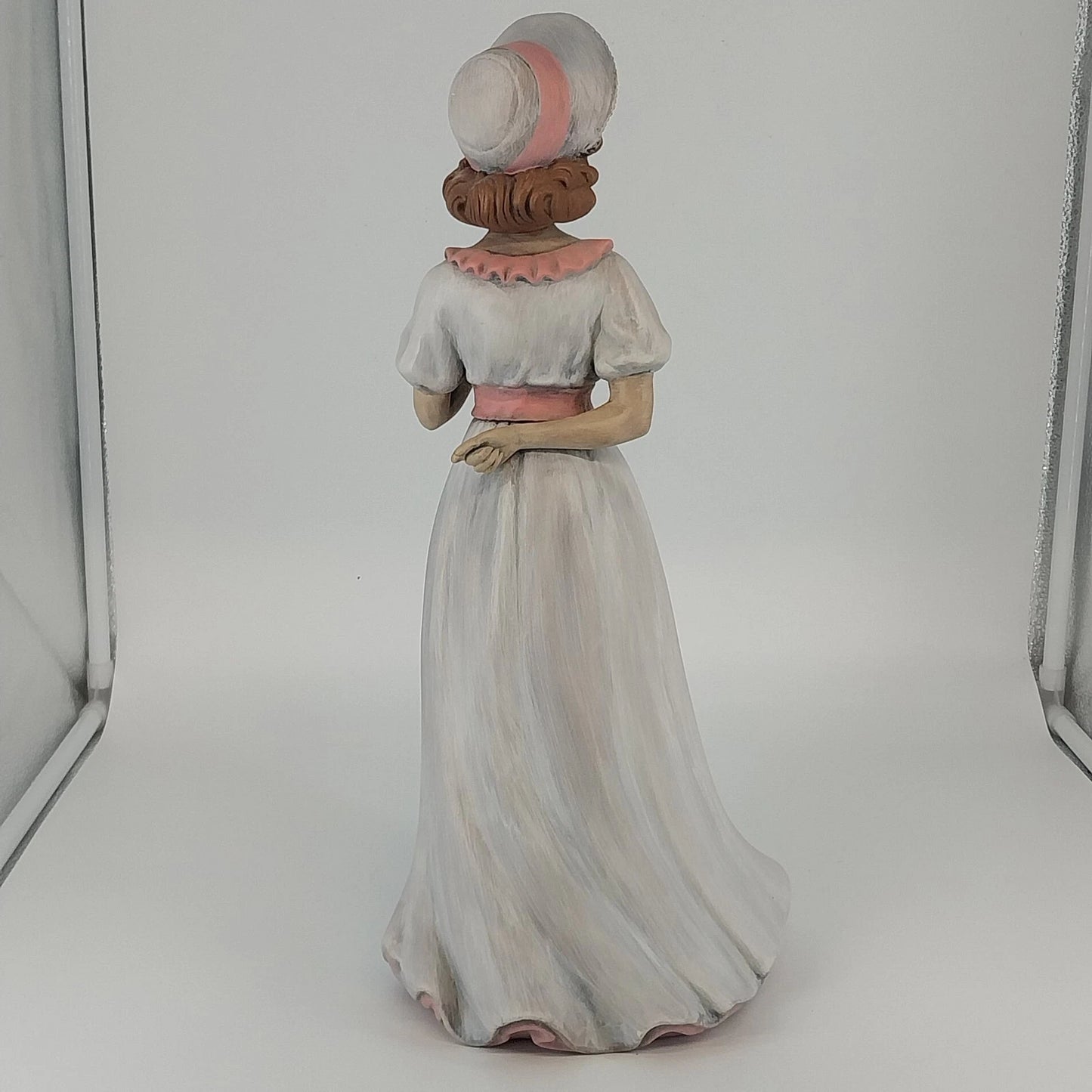 Holland Mold Lady Figurine White Pink Dress Hand Painted Ceramic 17" Vintage