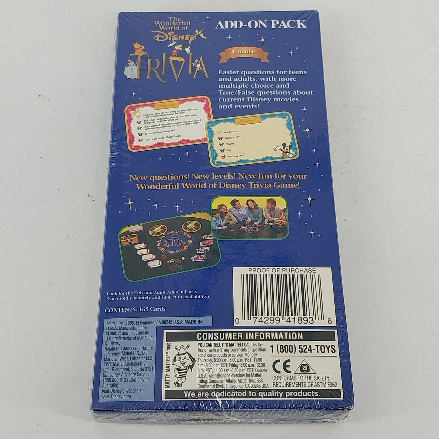 The Wonderful World of Disney Trivia Add-On Pack Family 800 Questions Sealed '98