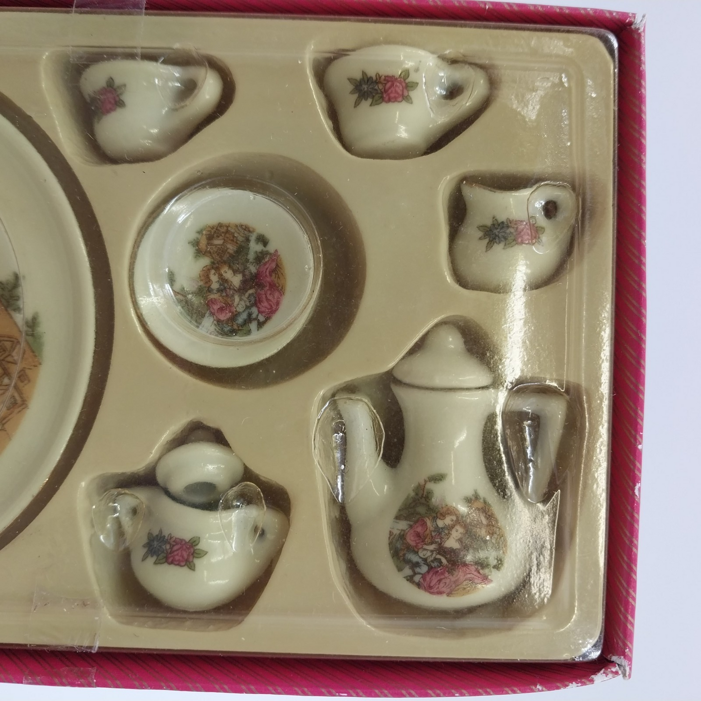 10 Pc Mini White Pink Porcelain Tea Set Kids Toy Collectible Decor