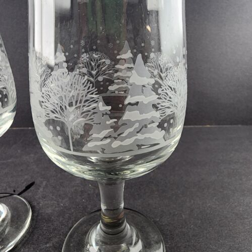 2 Arby's Stemmed Wine Glasses Winter Wonderland Tree Libby's Vintage 3" d x 7" h