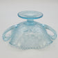 Jeannette Louisa Ice Blue Glass Pedestal Compote Double Handle Ruffled Rim 5.25"