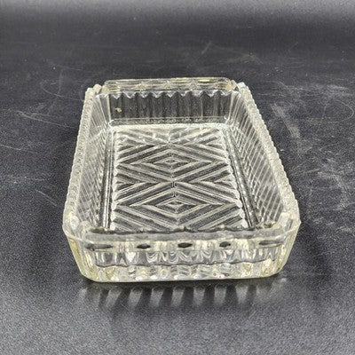 Clear Glass Relish Tray Dish X Pattern Ribbed Sawtooth Edges Handles 10" Serving