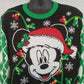 Disney Mickey Mouse Men’s Christmas Sweater L Black Green White Lights NWOT