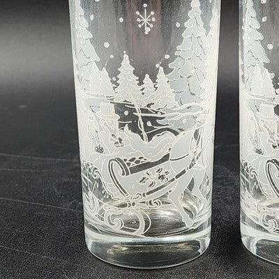 2 Avon Winter Scene Horse & Sleigh Drinking Glasses 2.8"d x 6.25"h Vintage 1995