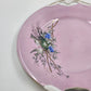 Pink Porcelain Cake Plate Birds Nest Blue Flowers Gold Handles 10.5" Antique