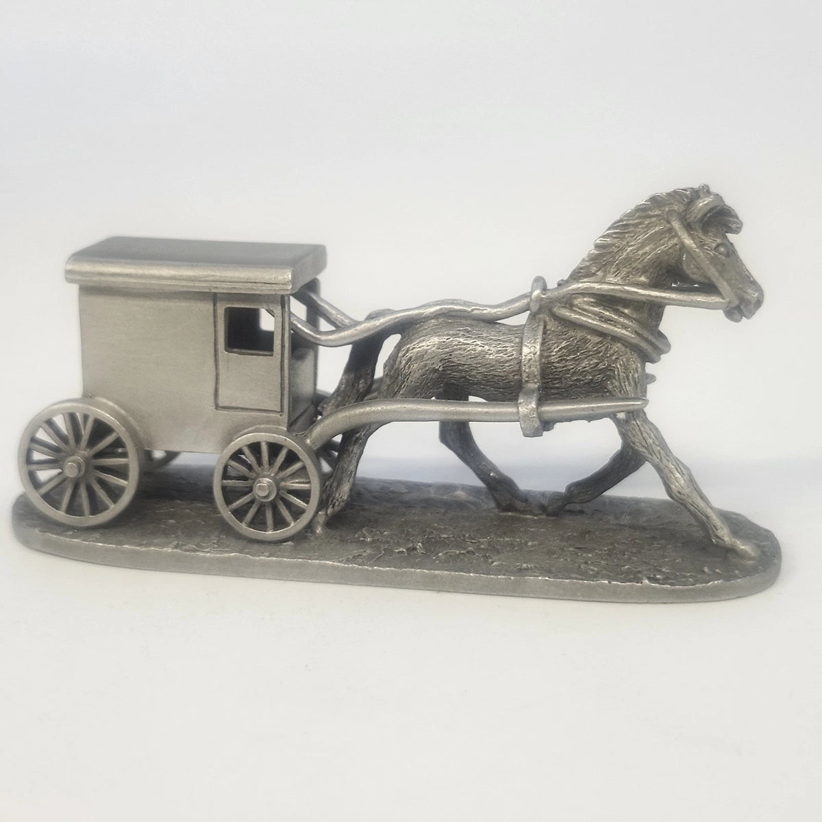 Spoontiques PP643 Horse & Buggy Pewter Figurine Amish Carriage Gray 1986 Vtg
