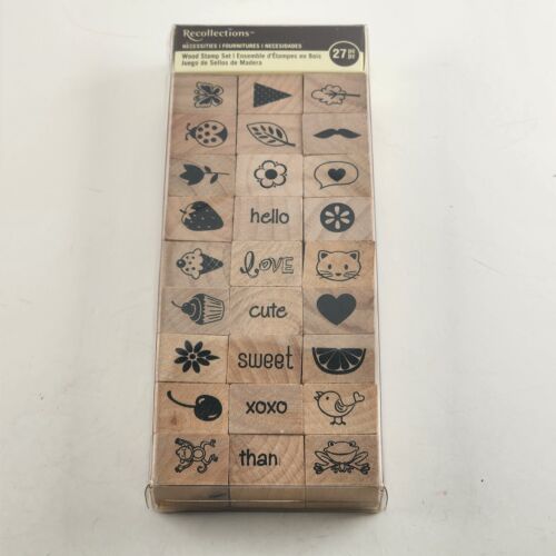 27 Piece Rubber Stamp Set Wood Mounted Recollections Necessities Vintage NWT