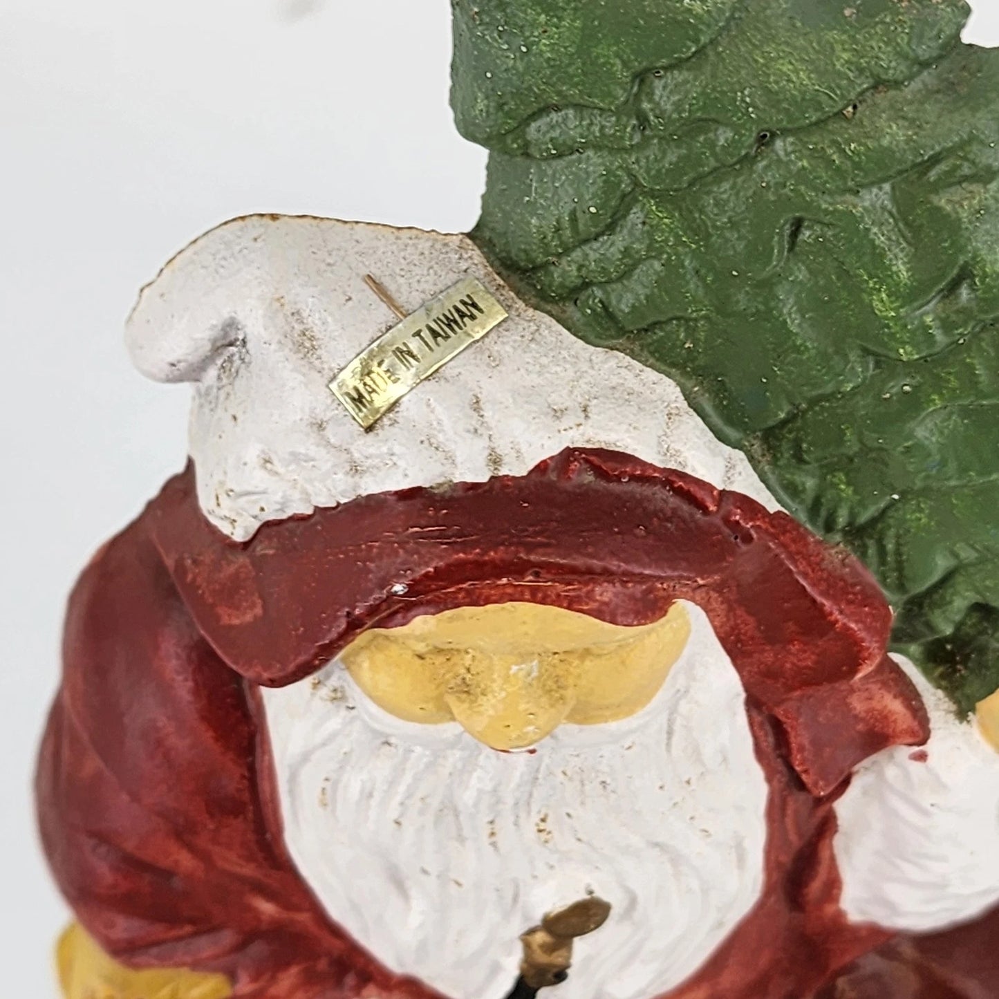 Cast Iron Santa Claus Doorstop Holding Christmas Tree & Staff Heavy 10" Vintage