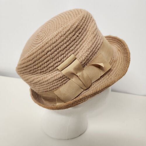 Everitt Bucket Style Rope Hat Tan w Tan Hat Band Half Creased Top Vintage 7-1/8