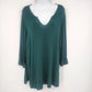 Charming Charlie Women's Teal Green V Neck Tunic Long Sleeve Top Large Roll Cuff