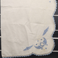 White Blue Hand Embroidered Linen Table Runner Vintage Minor Stain Pictured 40"