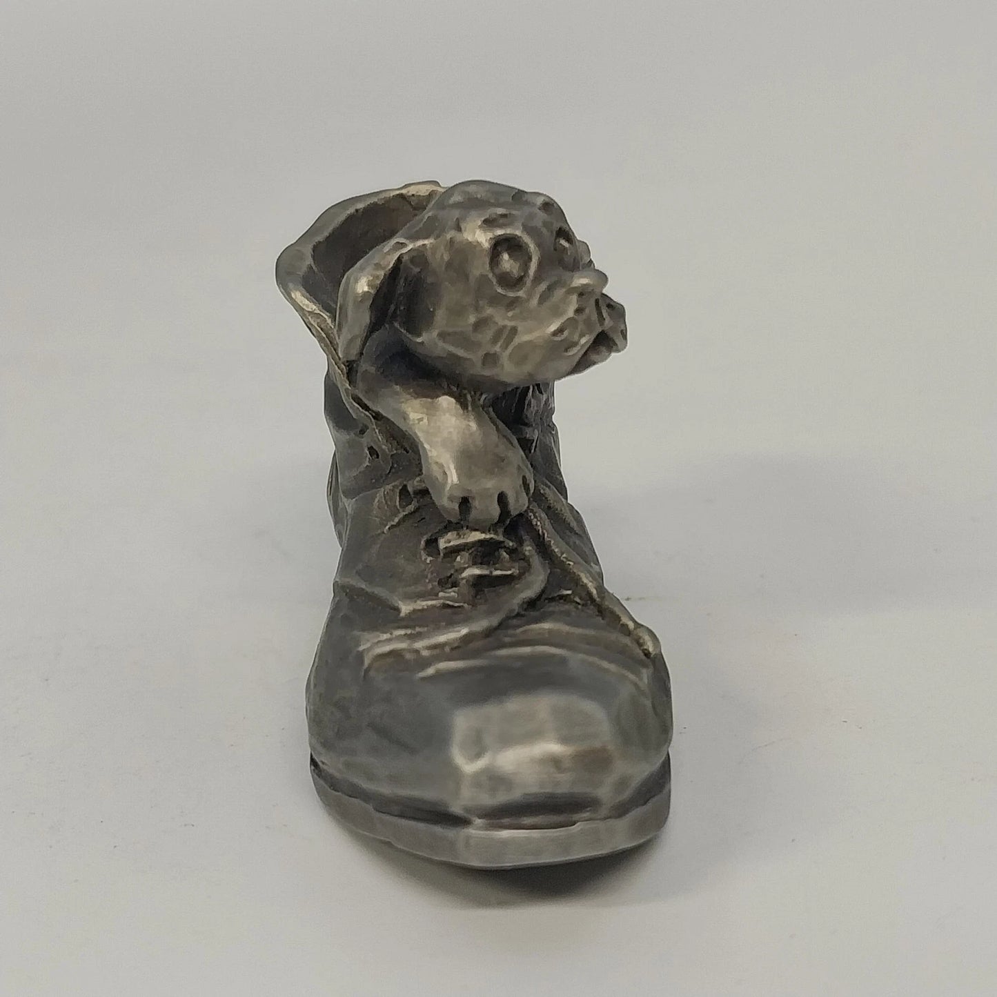 Little Gallery Dog in Shoe Pewter Figurine Kraczkowski 2" 1980 Vintage