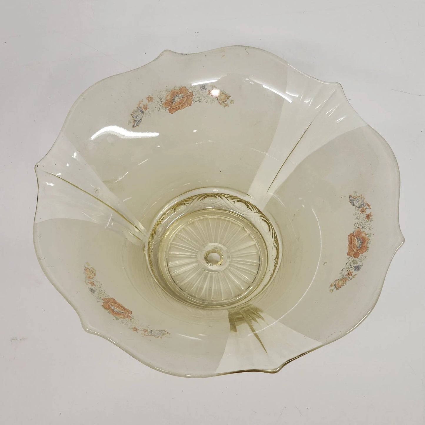 Vintage Lancaster Glass Yellow Floral Ceiling Light Shade