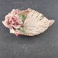 Capodimonte Large Rose Flower w Leaf Candy Dish Vintage Made in Italy 9" Chipped