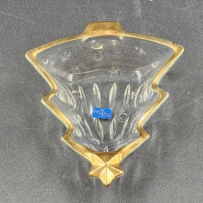 Candy Dish Christmas Tree Shaped Studio Nova Clear Crystal Gold Trim Japan 6"