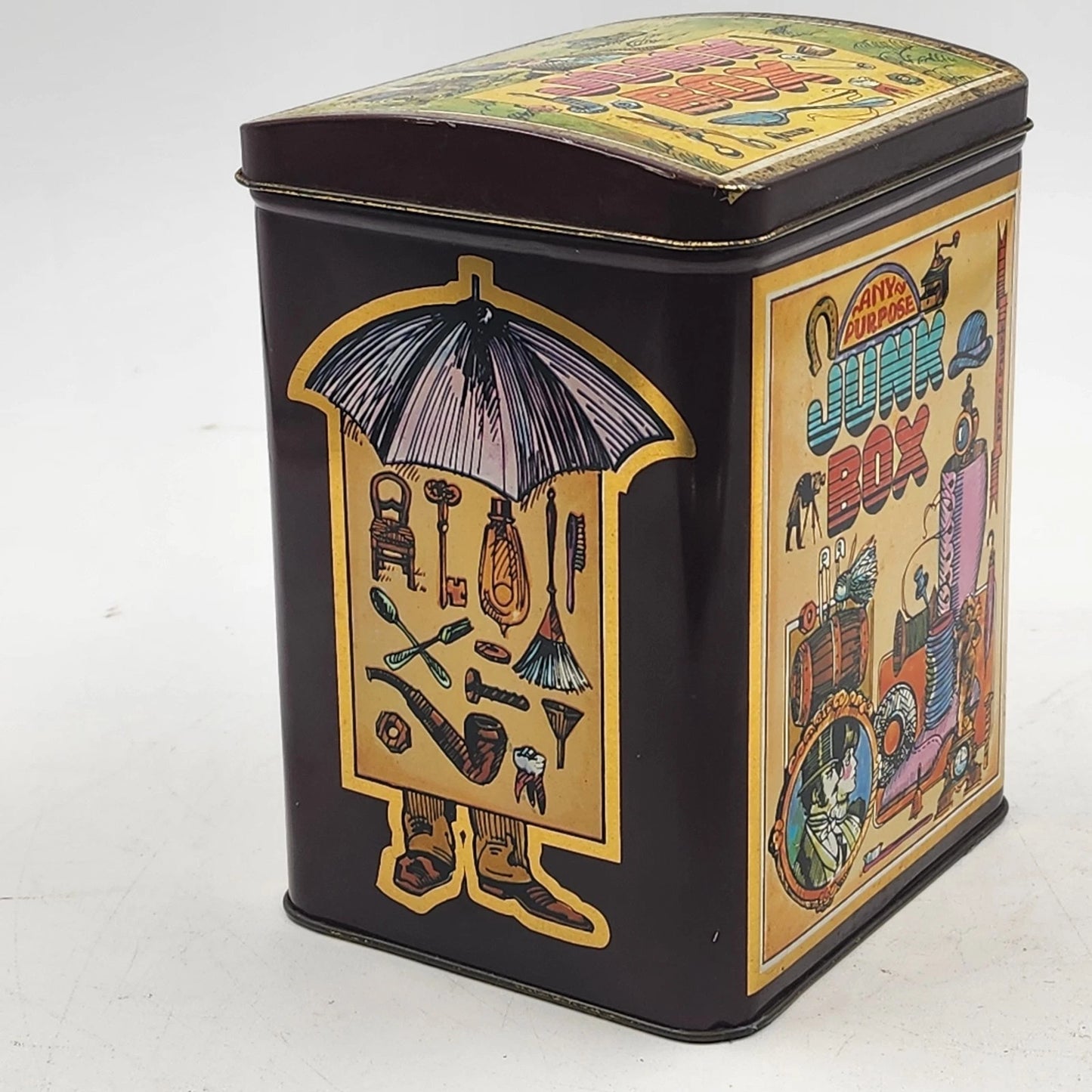 Collectible Tin Junk Box Hinged Lid Any Purpose 6.25" England by Case 1982 Vtg