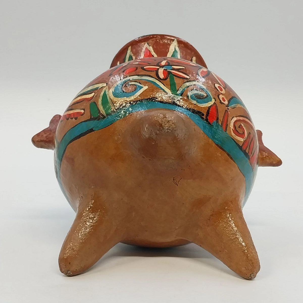 Hand Painted Floral Terracotta Tripod Vase Mexican Pottery Brown Multicolor 6.3"