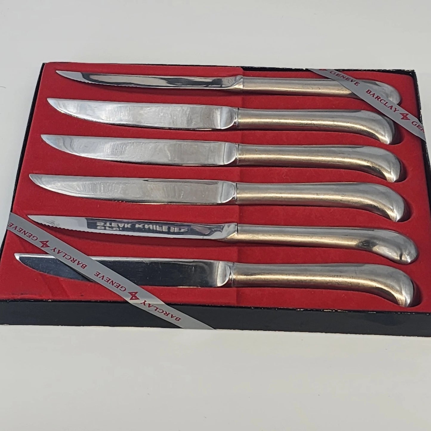 Barclay Geneve 6-Piece Steak Knife Set Oyster Bay Pistol Grip Stainless w Box