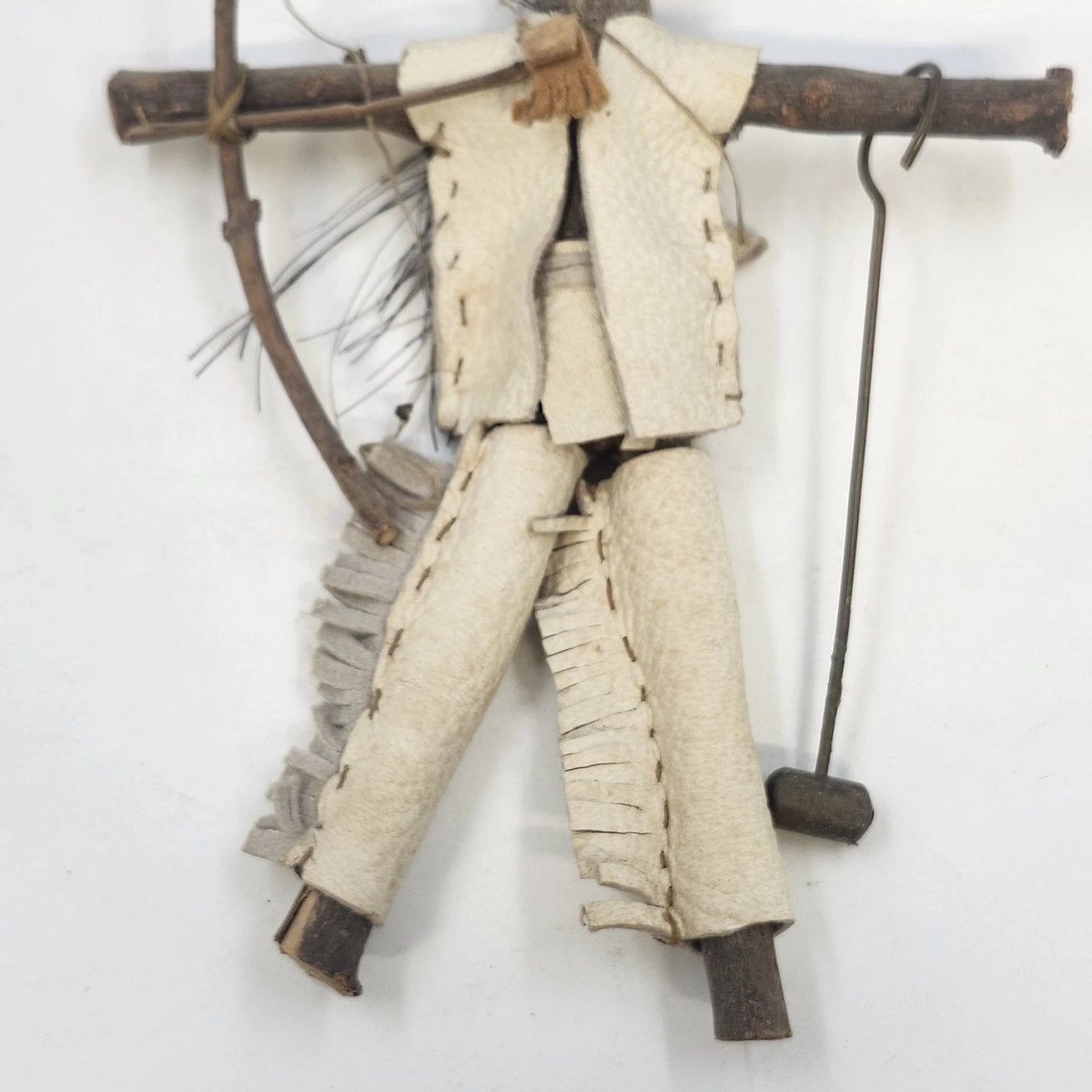 Handmade Wood Hunter Rustic Figure 7" Bow Leather Clothing Folk Art Primitive