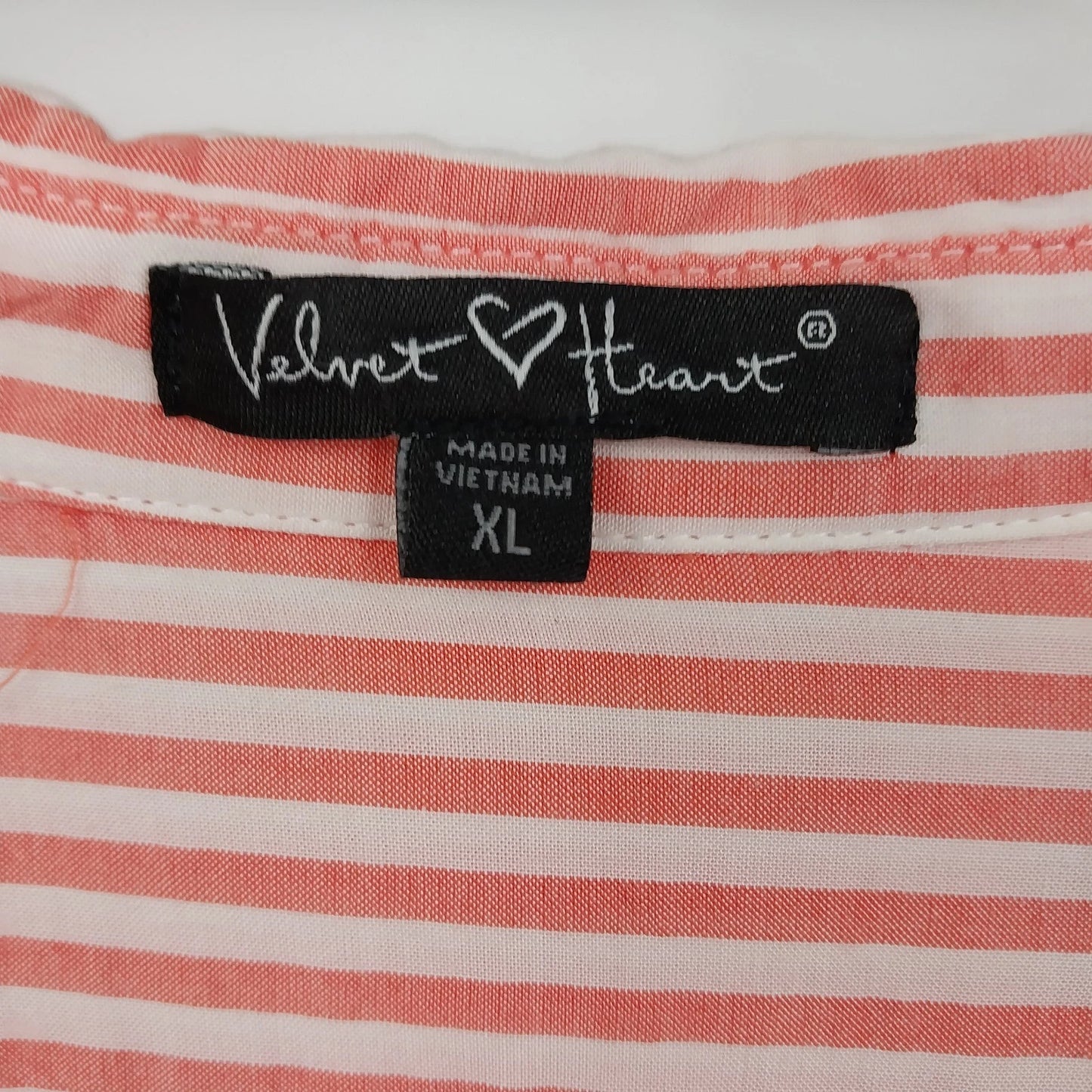 Velvet Heart Women's Peach White Striped Button Down Blouse Roll Tab Sleeve XL