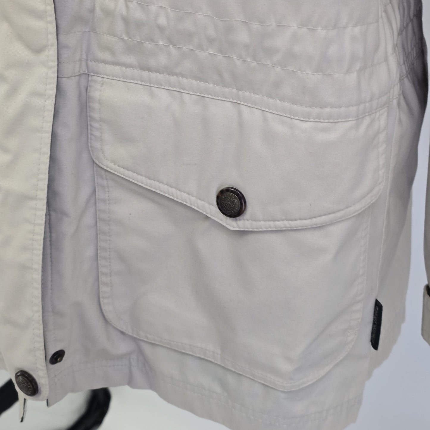 Pacific Trail Woman's Coat Beige Jacket w/ Navy Blue Trim & Lining No Hood Small