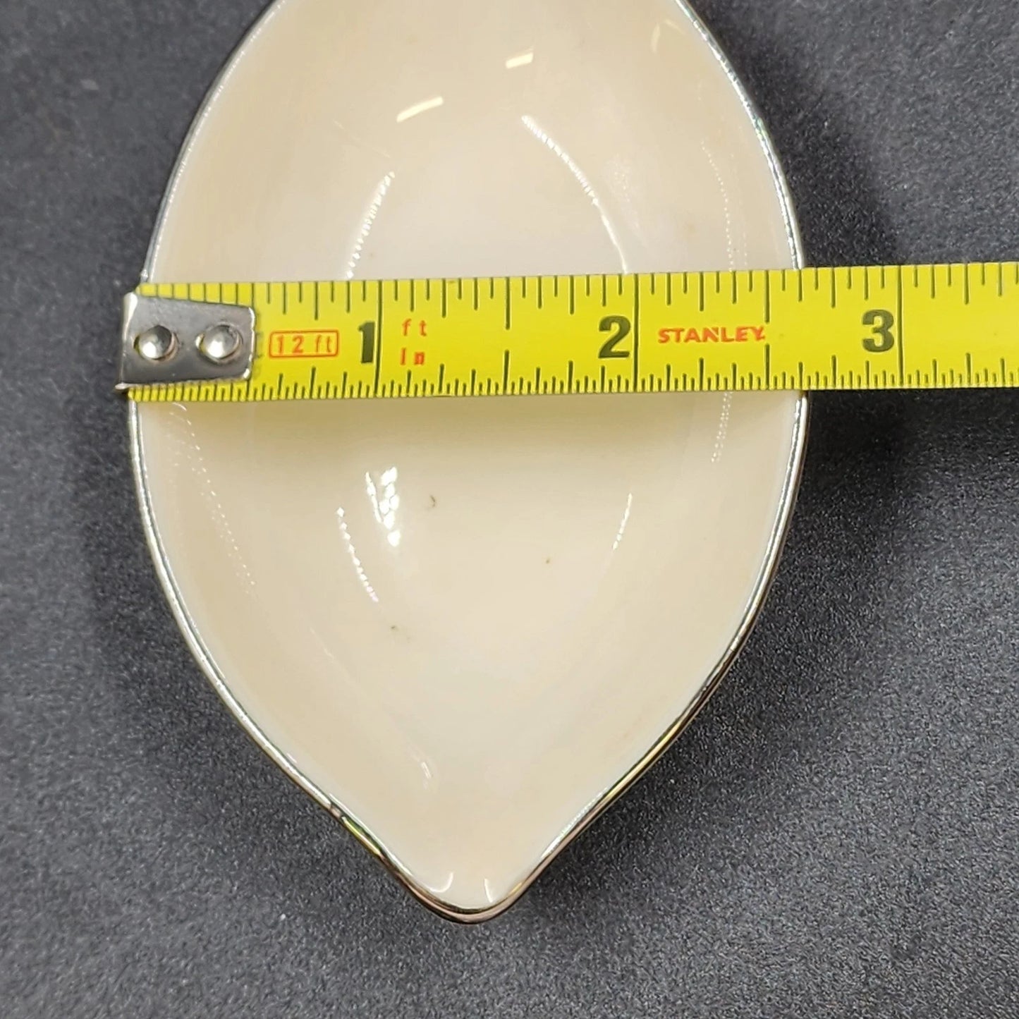 Lenox Olympia Vanity Trinket Dish Cream Oval Platinum Hand Trimmed 4" USA Vtg