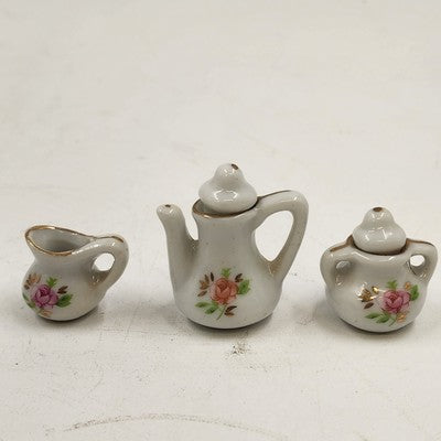 Porcelain Mini Tea Set 10pc Pink Rose Gold Trim by Price Products